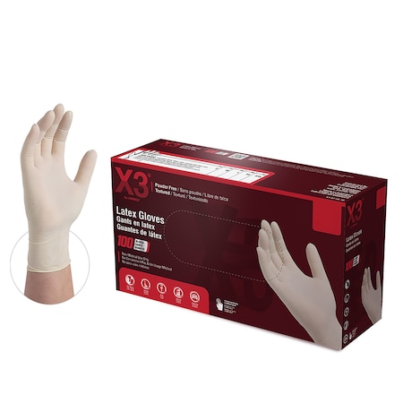 Ammex LX3, Disposable Gloves, 3 mil Palm, Latex, Powder-Free, S, 1000 PK, Ivory LX342100